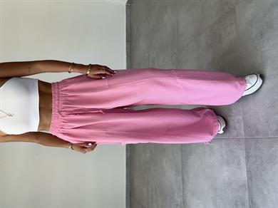 Sasha Pembe Tasarım Keten Pantolon