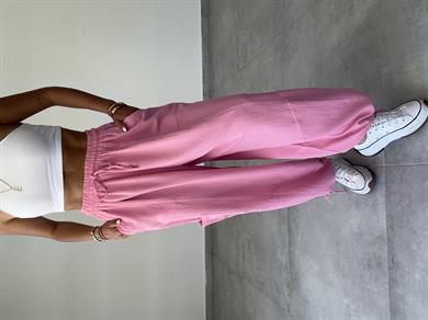 Sasha Pembe Tasarım Keten Pantolon