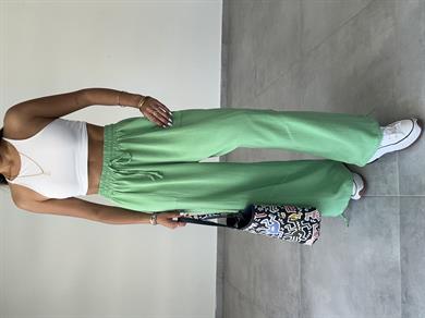 Sasha Yeşil Tasarım Keten Pantolon