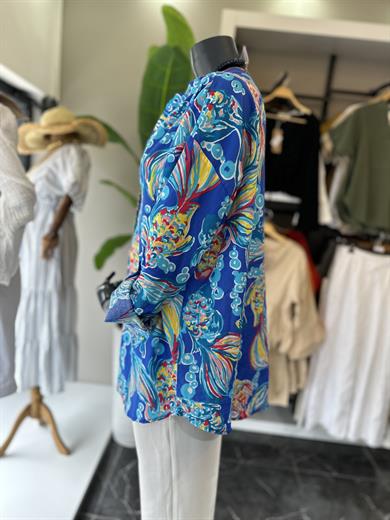 Sax Desenli Hakim Yaka Pamuklu Vual Gömlek