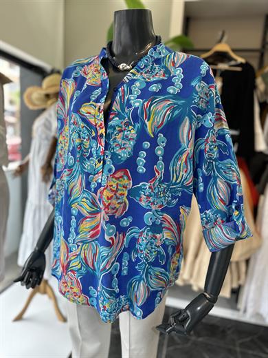 Sax Desenli Hakim Yaka Pamuklu Vual Gömlek