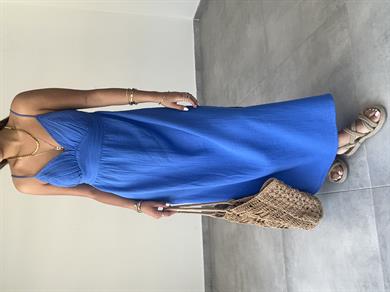 Sax Müslin Askılı Sırt Açık Elbise