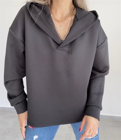 Scuba Kumaş Siyah Kapşonlu Sweatshirt