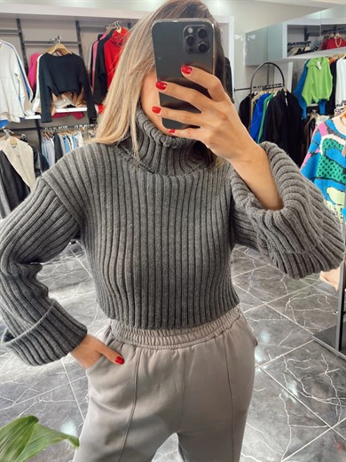 Selanik Örgü Balıkçı Yaka Antrasit Triko