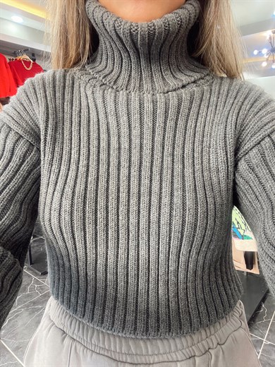 Selanik Örgü Balıkçı Yaka Antrasit Triko