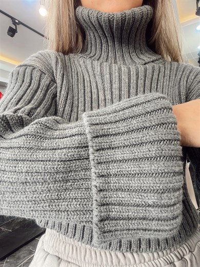 Selanik Örgü Balıkçı Yaka Antrasit Triko