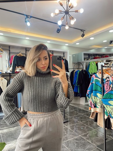 Selanik Örgü Balıkçı Yaka Antrasit Triko