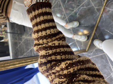 Selanik Örgü Kahve-Camel Çizgili Triko Kazak