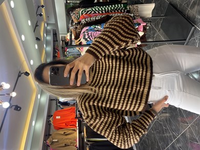 Selanik Örgü Kahve-Camel Çizgili Triko Kazak