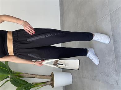 Şerit Detaylı Pantolon Kalıbında Siyah Eşofman