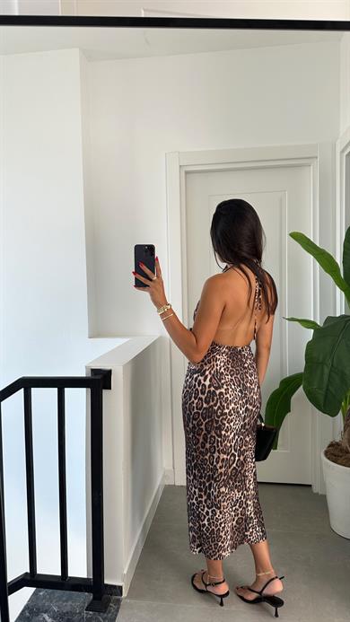 Sırt Dekolteli Leopar Elbise