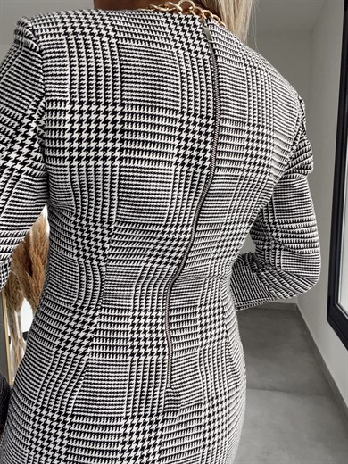 Sırtı Fermuar Detaylı Ekose Elbise