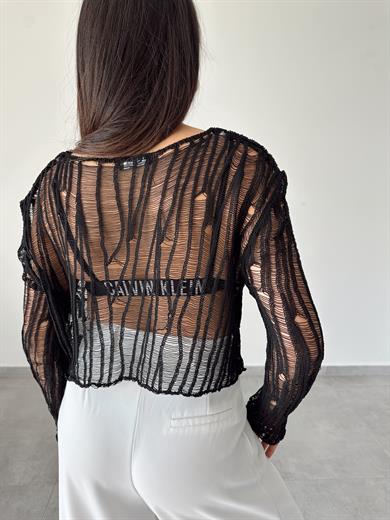 Siyah Ajurlu Triko Bluz