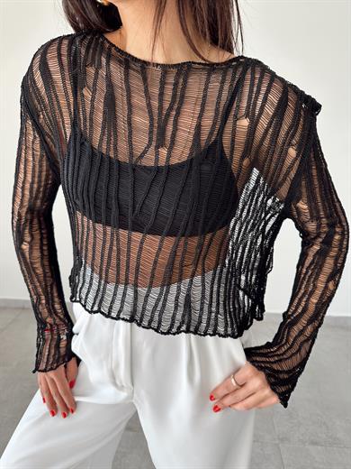 Siyah Ajurlu Triko Bluz