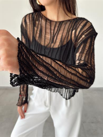 Siyah Ajurlu Triko Bluz