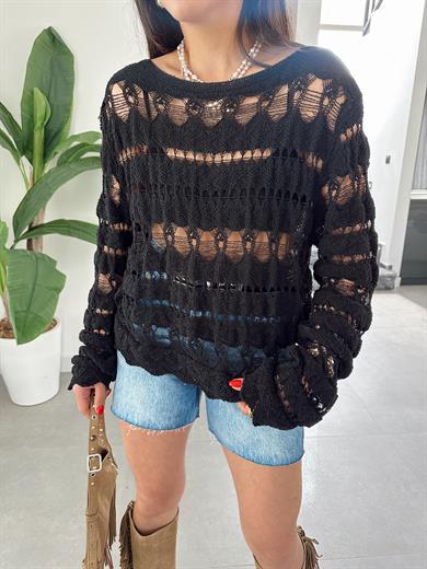 Siyah Ajurlu Triko Bluz