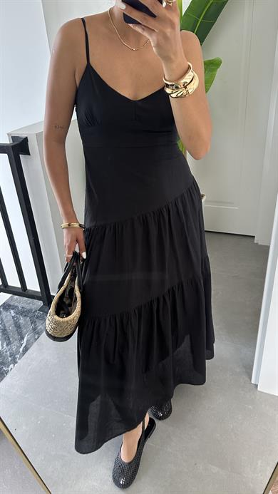 Siyah Asimetrik Gipeli Elbise