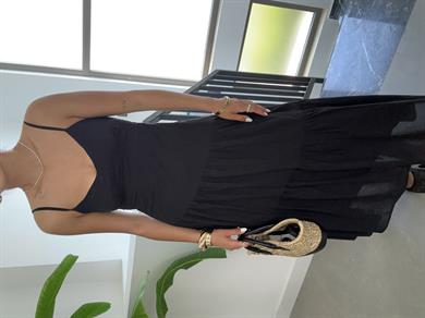 Siyah Asimetrik Gipeli Elbise