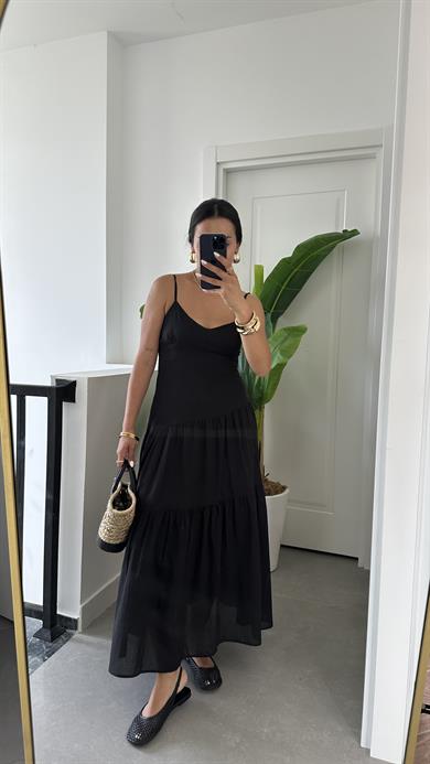 Siyah Asimetrik Gipeli Elbise