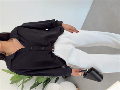 Siyah Ayrobin Cepli Oversize Gömlek