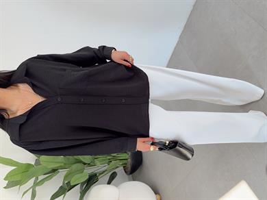Siyah Ayrobin Cepli Oversize Gömlek