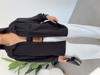 Siyah Ayrobin Cepli Oversize Gömlek