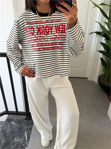 Siyah Baskı Detaylı Sweatshirt