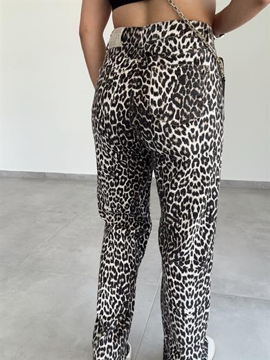 Siyah-Bej Leopar Desen Pantolon