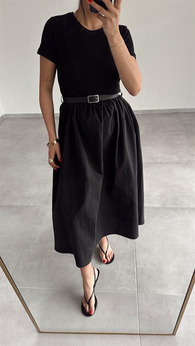 Siyah Belden Kemerli Elbise