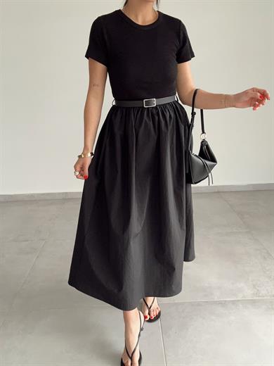 Siyah Belden Kemerli Elbise