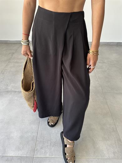 Siyah Beli Lastikli Pareo Pantolon