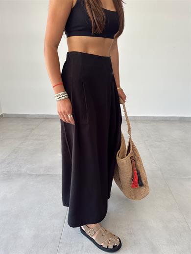 Siyah Beli Lastikli Pareo Pantolon