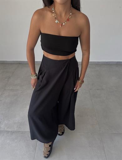 Siyah Beli Lastikli Pareo Pantolon