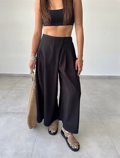 Siyah Beli Lastikli Pareo Pantolon