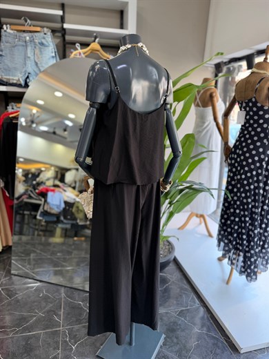 Levure Siyah Beli Lastikli Su Taşı Detaylı Pantolon