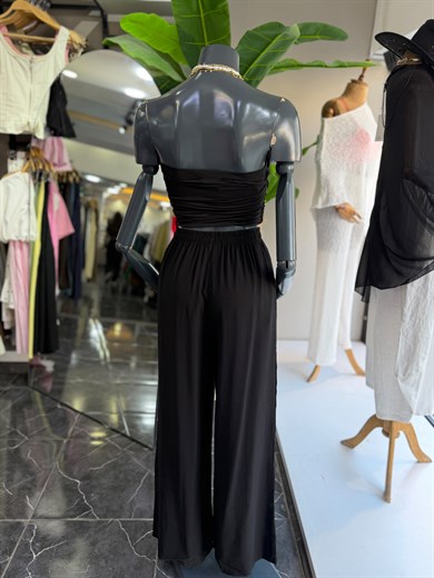 Siyah Beli Lastikli Tencel Pantolon