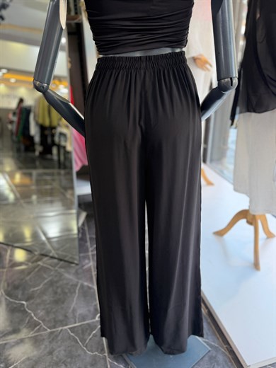 Siyah Beli Lastikli Tencel Pantolon