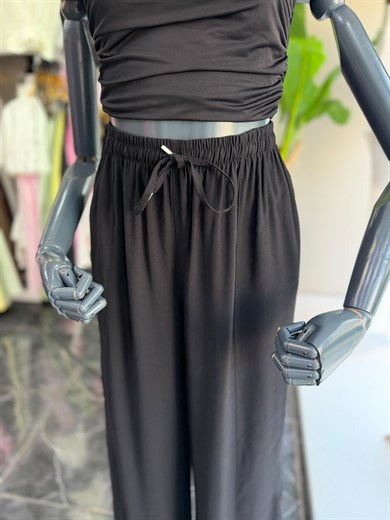 Siyah Beli Lastikli Tencel Pantolon