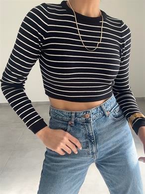 Siyah-Beyaz  Çizgili Uzun Kol Triko