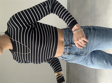 Siyah-Beyaz  Çizgili Uzun Kol Triko