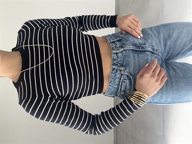 Siyah-Beyaz  Çizgili Uzun Kol Triko