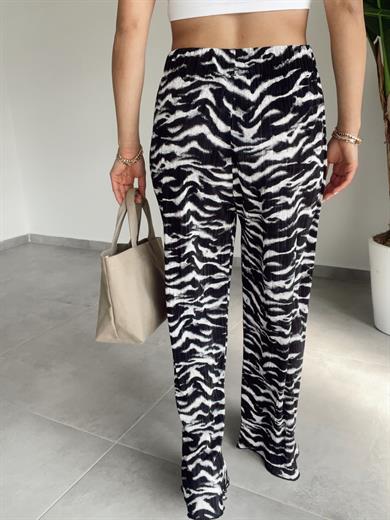 Siyah-Beyaz Desenli  Beli Lastikli Pantolon