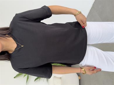 Siyah Bisiklet Yaka Cs T-Shirt