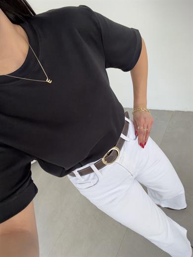 Siyah Bisiklet Yaka Cs T-Shirt