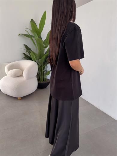 Siyah Bisiklet Yaka Oversize Tshirt