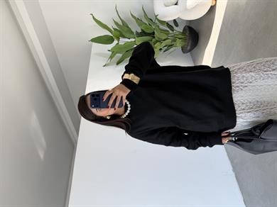 Siyah Bisiklet Yaka Salaş Triko Kazak