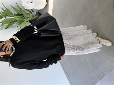 Siyah Bisiklet Yaka Salaş Triko Kazak