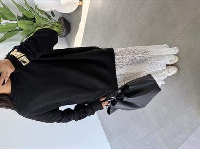 Siyah Bisiklet Yaka Salaş Triko Kazak