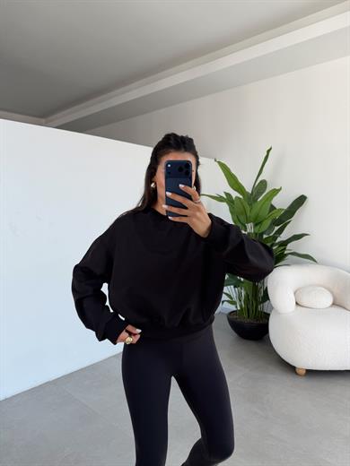 Siyah Bisiklet Yaka Sweat
