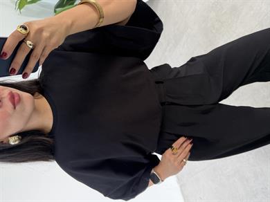 Siyah Bisiklet Yaka Yarasa Kol Bluz